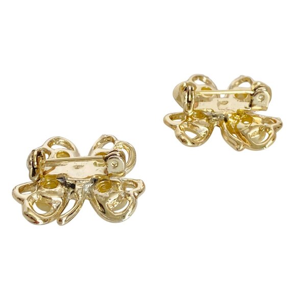 Shamrock 4Leaf Clover Sweater Scatter Pins Faux Pearl Rhinstone Gold Tone Set 2 - Picture 4 of 7